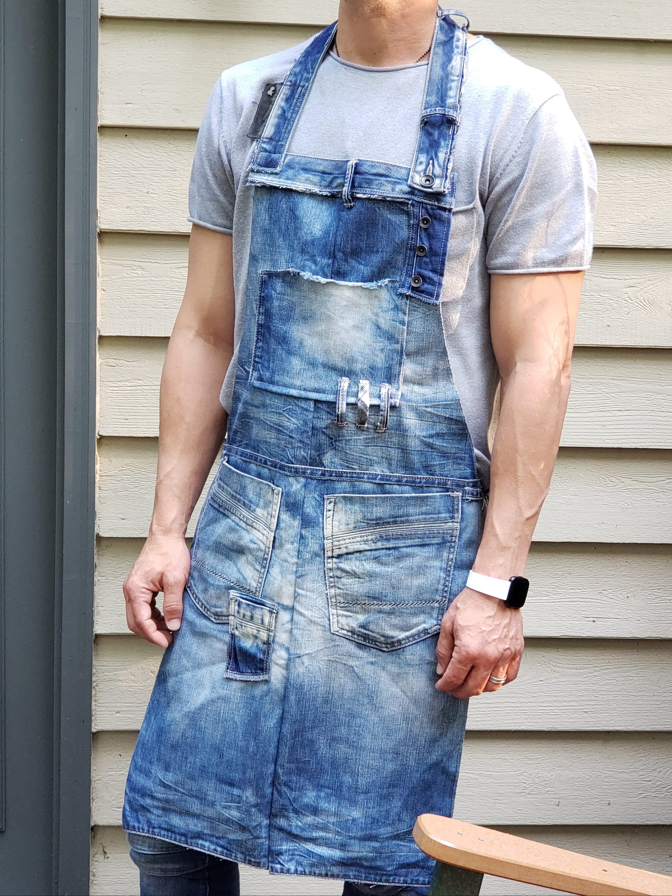 Upcycled Denim Jeans Reworked Apron for Grilling, Gardening