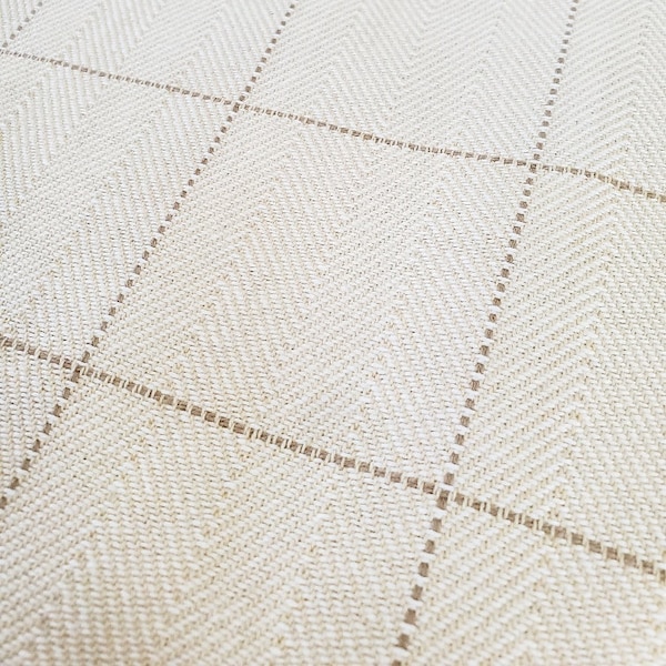Ivory Herringbone with Chocolate check woven pattern fabric perfect for Drapery, Upholstery, Bedding, Pillows, Apparel, Wedding, Crafts, etc