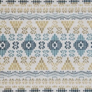 Colorful modern Fair Isle woven design in teal, blue, gold, yellow, green, ivory, & indigo perfect for bedding, apparel, table, upholstery,. image 2