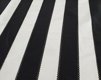 Striking Black/White stripe fabric with embroidered stitching between, Perfect for Drapery, Bedding, Upholstery, Party Decor, Weddings, etc.