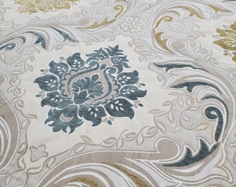 Tessuto damascato regale in ciniglia intrecciata, nei colori blu/marrone chiaro/grigio/argento, perfetto per tappezzeria, arredamento per la casa, biancheria da letto, artigianato, tendaggi, ecc.