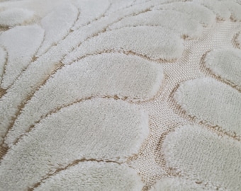 Pale blue cut VELVET leaves woven on an ivory background, Perfect for home decor, upholstery, crafts, handbags, pillows, tableware, etc..