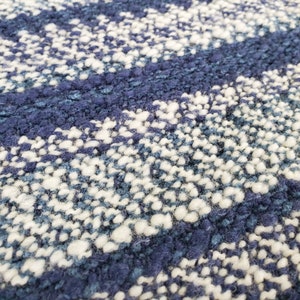 Sweater thick and soft chunky weave navy and ivory heathered stripe fabric perfect for upholstery, bedding, pillows, apparel, handbags, etc.