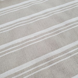 Earthy Natural Linen/Cotton stripe with oatmeal/ivory stitch colors Perfect for drapery, upholstery, bedding, tableware, apparel, crafts,...