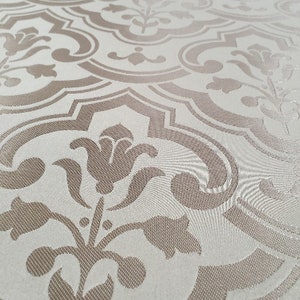 Mocha colored woven traditional pattern in a nice reversible drapery weight fabric, Perfect for apparel, drapery, light upholster, bedding..