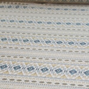 Colorful modern Fair Isle woven design in teal, blue, gold, yellow, green, ivory, & indigo perfect for bedding, apparel, table, upholstery,. image 4