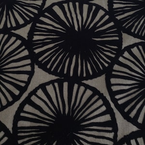 Fun Flocked circular pattern in Black on Gray steel perfect for Home Decor, upholstery, bedding, pillow, costume, apparel, & crafts