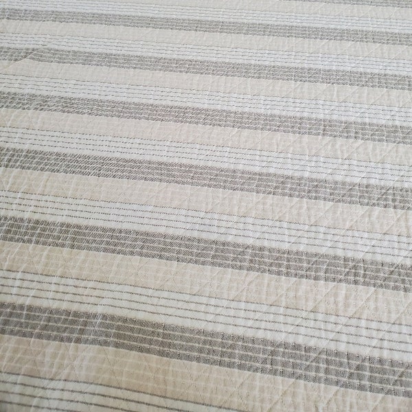 Farmhouse mattelasse stripe in ivory, beige, taupe, gray with a quilted diamond pattern background, soft & perfect for upholstery, blankets