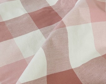 Mauve pink buffalo check woven cotton fabric & bed skirt perfect for upholstery, home decor, apparel, crafts, etc.