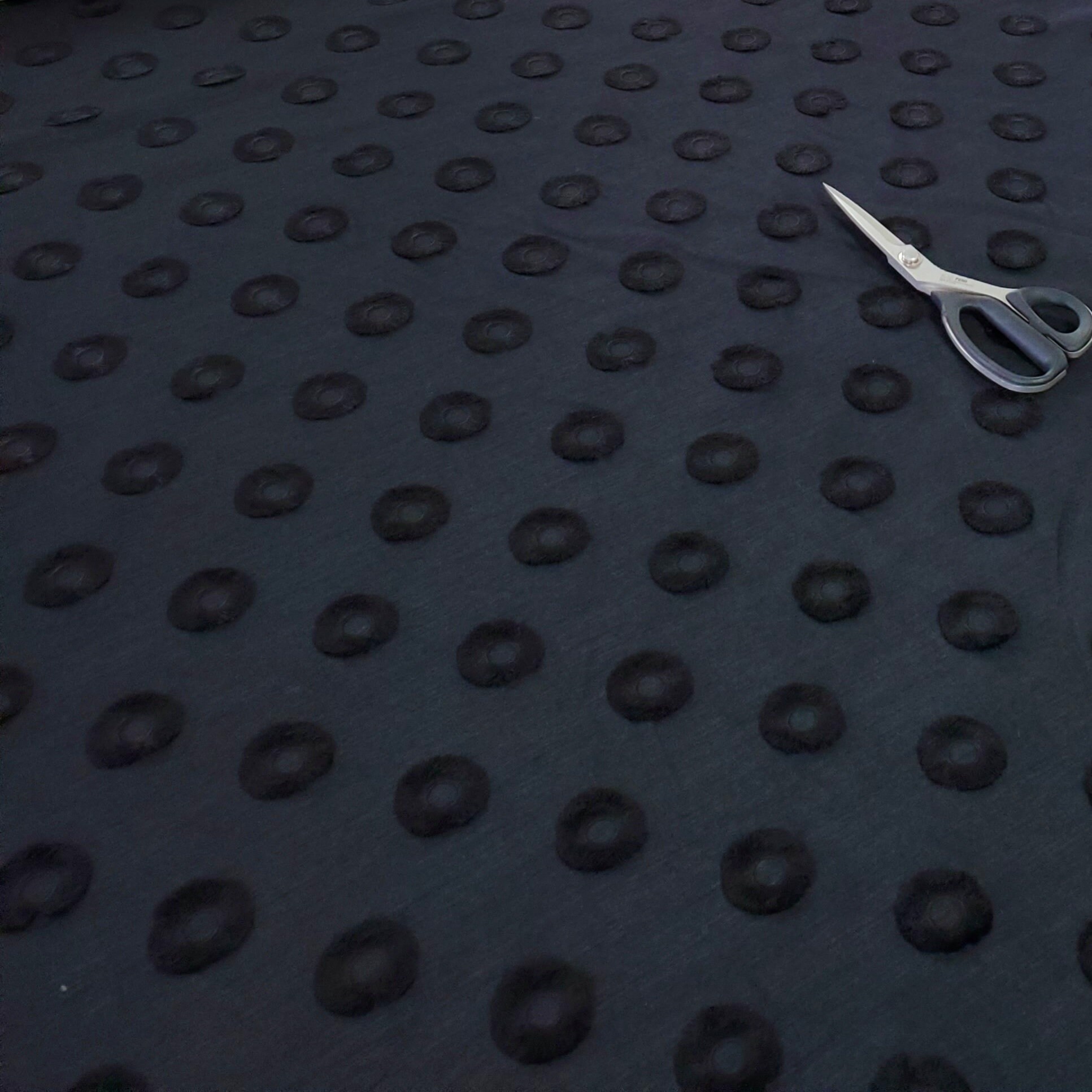 Jet Black Fabric With Circles Embroidered and Trimmed in a Etsy