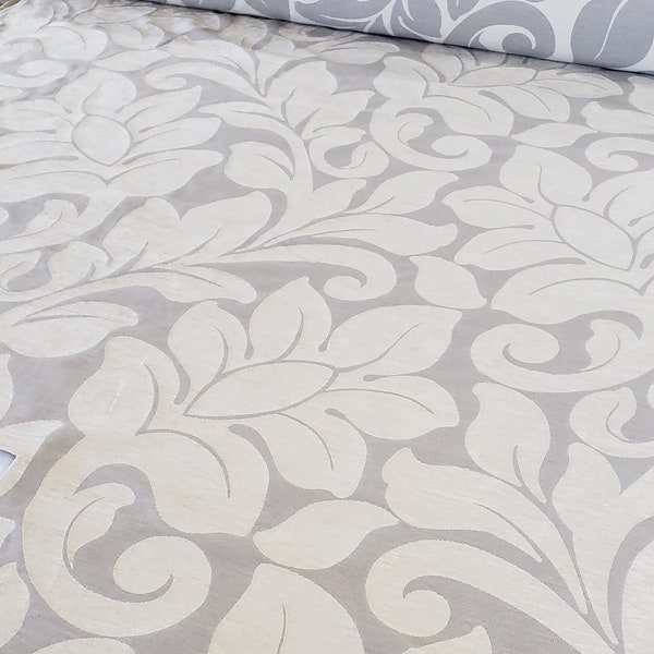 Gorgeous large scale woven damask fabric by the yard in cream & tan, or plum/tan, perfect for upholstery, drapery, decor, pillow, crafts, ..