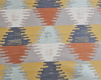 Padrão espesso de tecido do sudoeste em cores azul, laranja e azul-petróleo - Perfeito para decoração de casa, roupas de cama, travesseiros, estofados, artesanato e vestuário