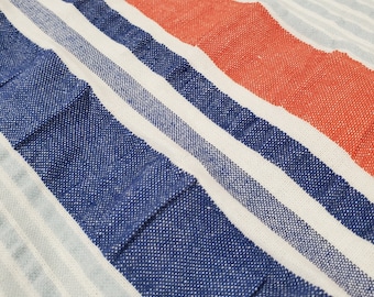 Listra Seersucker de algodão em tecido azul/branco/laranja/cinza Perfeito para estofados leves, cortinas, roupas de cama, vestuário, artesanato, talheres, etc.