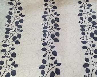 Stylish Charcoal Gray Vines printed on Raw Silk with tan background perfect for Drapery, Wedding decor, Tableware, Home Decor, Costumes, etc