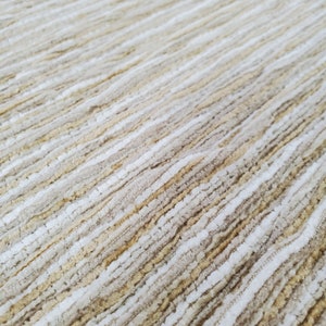 Textured soft chenille stripe in ivory/cream/taupe fabric, perfect for upholstery, drapery, bedding, pillow, apparel, tableware, crafts,...