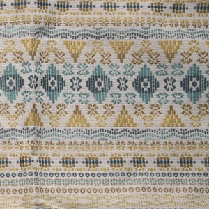 Colorful modern Fair Isle woven design in teal, blue, gold, yellow, green, ivory, & indigo perfect for bedding, apparel, table, upholstery,. image 10