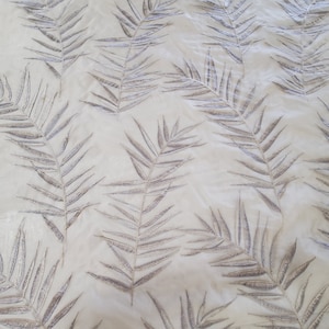 Sheer taupe silk with taupe embroidered ferns, perfect for drapery, weddings, home decor, veils, overlays, crafts, apparel, pillows, etc...
