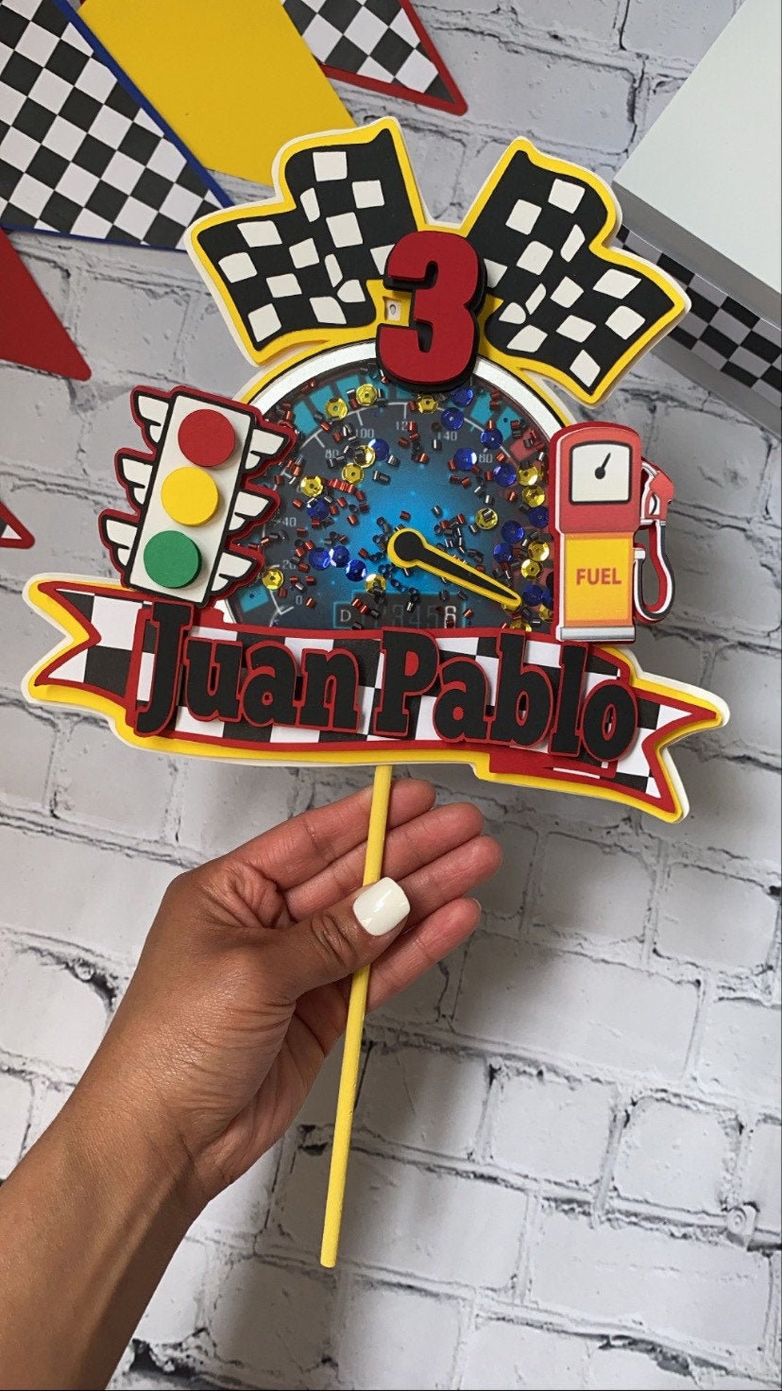 Race Car Cake Topper Boys Birthday Cars Theme Checkered Etsy UK