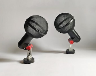 Pair "Micro" Sconces or Ceiling Lights by Roger Tallon for Erco 1972, Black Red| space age pop art era