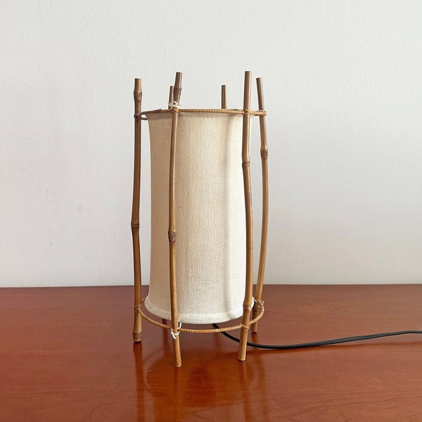 Louis Sognot bamboo and cotton table lamp 60s
