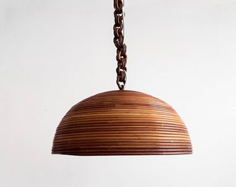 70s Italian rattan pendant light | Vivai del Sud Gabriella Crespi Bonacina era