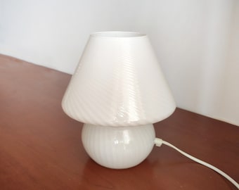 Rare Italian textured murano glass mushroom table lamp with swirl glass| mid century modern 70s| Venini Mazzega Barovier Toso era