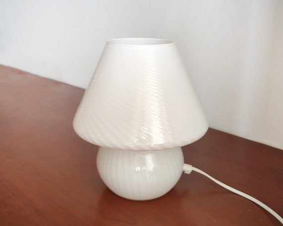Rare Italian Textured Murano Glass Mushroom Table Lamp With Swirl