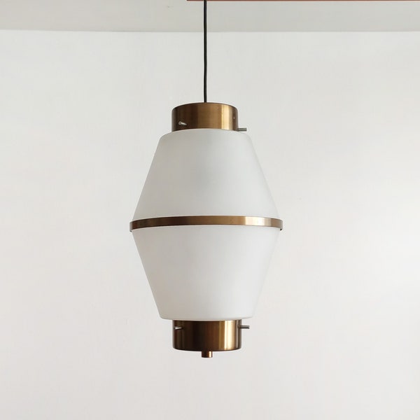 Magnificent Italian mid century modern 60s pendant lamp lantern in brass and plexiglass Stilnovo Arredoluce era