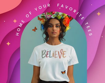 Camiseta gráfica cristiana colorida inspirada en la fe / Camiseta con letras llamativas / Regalo inspirador para mujeres de fe / Camiseta con mensaje positivo