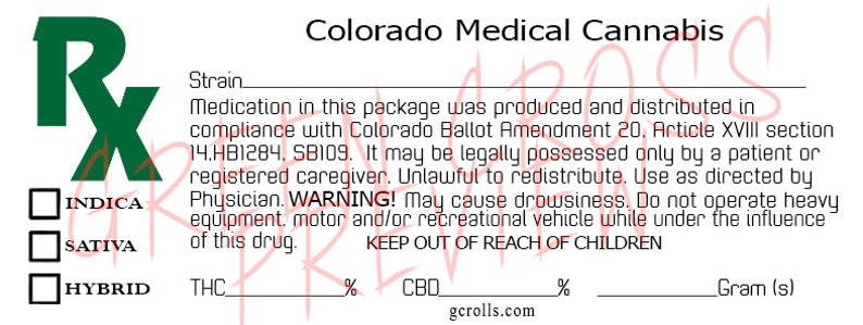 COLORADO RX Medische Sticker voor Recept Medische Wiet Marihuana Pot Cannabis 420 Identifier Downloadbare Labels afbeelding 1