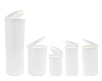 Dram 5 Pack WHITE Opaque Pop Top Open Containers 1 Ea Size ( 60 dram, 30 dram, 19 dram, 13 dram, 8 dram ) w/ Label Options Made in USA