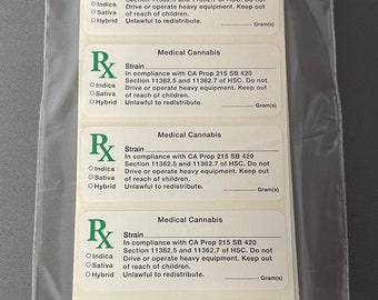 100 LABELS RX California Medical Cannabis Ca Prop 215 SB 420 Marihuana Weed Strain Identifier Stickers