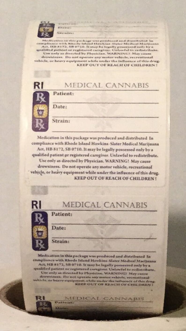 100 ETIQUETAS RHODE ISLAND Rx Medical 420 Marihuana Weed Cannabis Strain Identifier Stickers imagen 1
