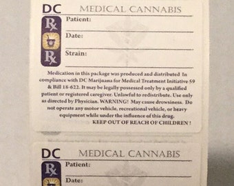 100 LABELS DC District of Columbia RX Medical 420 Marihuana Weed Cannabis Strain Identifier Stickers