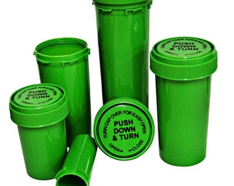Green Opaque Dram 5 Pack Reversible Lid Container w/ Label Options