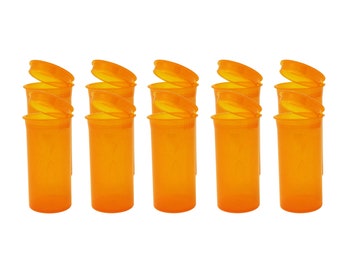 ORANGE 10 Pack 13 Dram Transparent Pop Top Child Resistant Containers w/ Label Options Made in USA