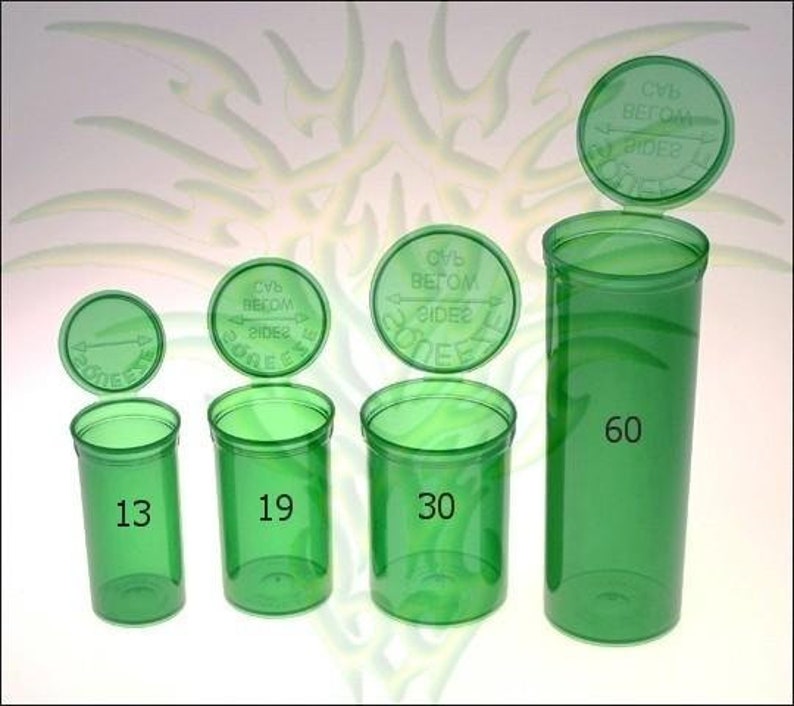 May include: Four green plastic containers with lids. The lids have the text "CVS Below Side" printed on them. The containers are labeled with the numbers 13, 19, 30, and 60.