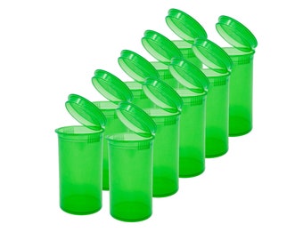 Paquete de 10 recipientes de 19 Dram Squeeze Pop Top resistentes a los niños: ¡contiene especias, cuentas, piezas de artesanía y más! Fabricado en Estados Unidos, colores transparentes.