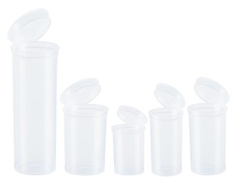 CLEAR Dram 5 Pack Transparent Squeeze Pop Top Open Containers 1 Ea SZ ( 60 dram, 30 dram, 19 dram, 13 dram, 8 dram ) Made USA