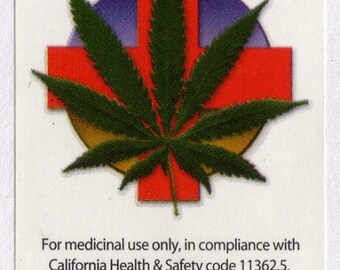 20 / 100 LABELS California Health & Safety Code w/ Icon Red Medical Cross Green Cannabis Leaf 420 Marihuana Weed