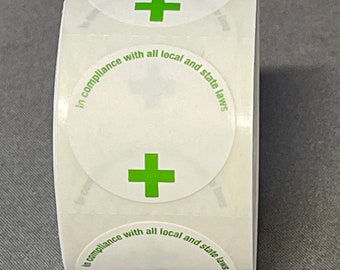 1 Roll 250 LABELS GREEN CROSS for Concentrate Container w/ 1 inch diameter 420 Compliant