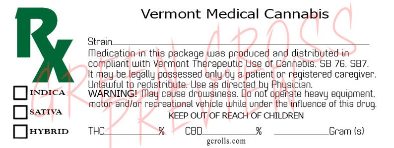 VERMONT RX Medical Sticker for Prescription Medical Weed Marihuana Marihuana Marihuana Marihuana Cannabis 420 Identifier Etiquetas descargables imagen 1