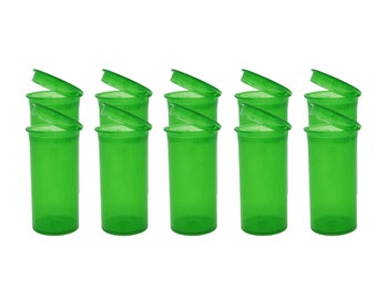 GREEN 10 Pack 13 Dram Transparent Pop Top Child Resistant Containers w/ Label Options Made in USA