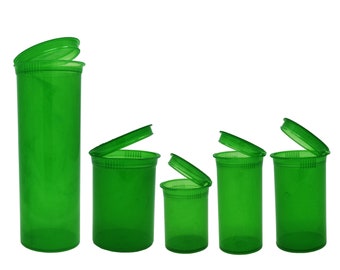Dram 5 Pack GREEN Transparent Squeezetops Pop Top Open Containers 1 Ea Size ( 60 dram, 30 dram, 19 dram, 13 dram, 8 dram ) Made in USA