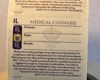 100 LABELS ILLINOIS  RX Medical 420 Marihuana Weed Cannabis Strain Identifier Stickers