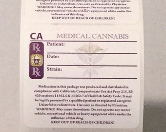 100 LABELS CALIFORNIA RX Medical 420 Marihuana Weed Cannabis Strain Identifier Stickers