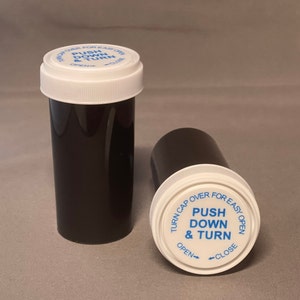 2 Pack 40 Dram Opaque BLACK Containers w/ WHITE Reversible Lids and Label Options