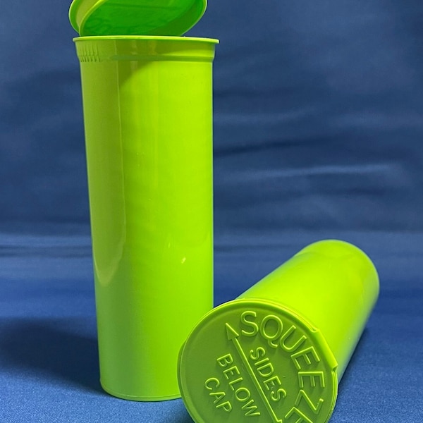 2 LIME GREEN 60 Dram One Piece Squeeze Pop Top Container w/ Label Options Made in USA