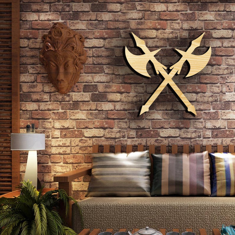 Crossed Axes wooden wall decor / decoration for living room Etsy