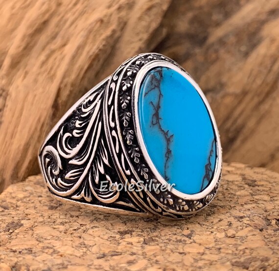 Sterling Silver Mens Ringturquoise Man Ringmens Handmade | Etsy